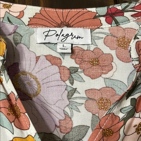 Polagram Midi Ruched Tiered 3/4 length sleeve Floral Multicolor Dress Size L - Picture 3 of 8